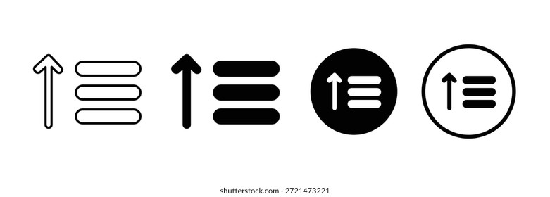 Upward sort and ascending list icons set for user interface design and web design. Sort icon. vector illustration