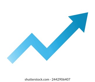 Blauer Pfeil nach oben. Growth Bar blaue Treppe Schritt zu Wachstum Erfolgsvektor-Illustration auf weiß. Fortschritt und Weg voran Errungenschaft kreatives Konzept. Balkendiagramm der blauen Balken.