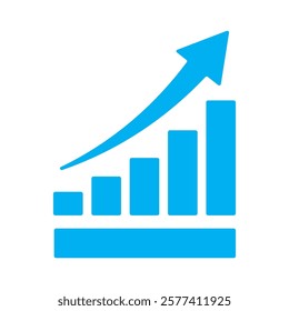 Upward stepping blue arrow. Growth Bar blue stairs step to growth success vector illustration on white. Progress way and forward achievement creative concept. Bar graph of blue bars.