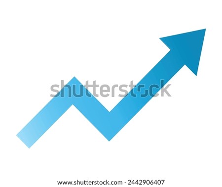 Upward stepping blue arrow. Growth Bar blue stairs step to growth success vector illustration on white. Progress way and forward achievement creative concept. Bar graph of blue bars.