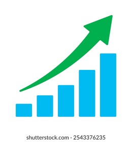 Seta verde para cima. Barra de crescimento escada azul passo para crescimento sucesso vetor ilustração em branco. Caminho de progresso e conceito criativo de realização de avanço. Gráfico de barras azuis. 