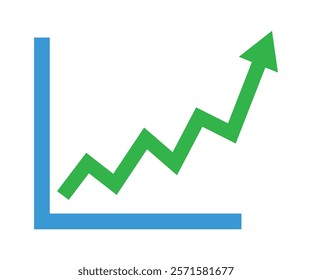 Upward stepping green arrow. Growth Bar blue stairs step to growth success vector illustration on white. Progress way and forward achievement creative concept. Bar graph of blue bars. 