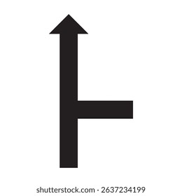 Upward straight arrow with side branch symbol, representing optional route, junction, or flow in process. Suitable for diagrams, roadmaps, UX, UI icons, or abstract navigation vector use.