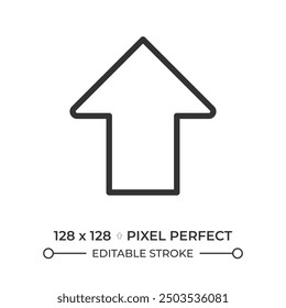 Upward thick arrow linear icon. Pointer symbolizing direction or download. Moving upwards. Process and growth. Thin line illustration. Contour symbol. Vector outline drawing. Editable stroke