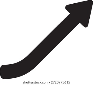 Icono de flecha de tendencia ascendente que simboliza el crecimiento, el éxito, la mejora de la analítica y el rendimiento positivo. Vector negro sólido.