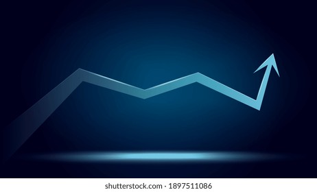 Upward trend arrow on dark blue background. Vector illustration.