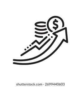 Flecha de tendencia ascendente con pila de monedas e icono de signo de dólar