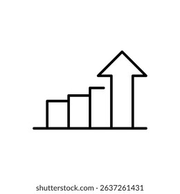 Upward Trend Bar Chart with Arrow Outline Vector Line Icon for Business Growth Performance and Analysis