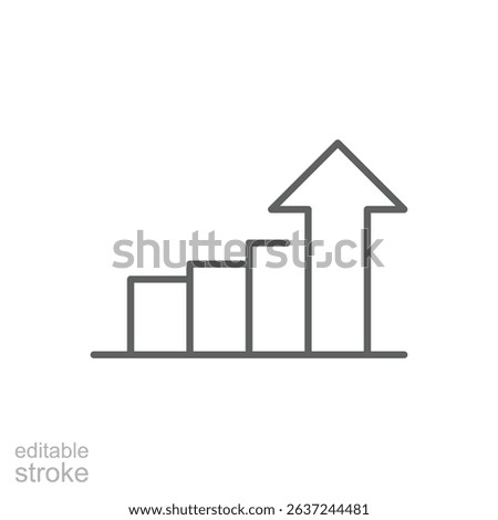 Upward Trend Bar Chart with Arrow Outline Vector Line Icon Editable Stroke for Business Growth Performance and Analysis