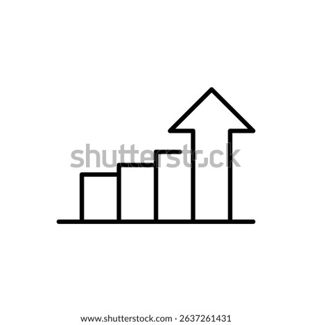 Upward Trend Bar Chart with Arrow Outline Vector Line Icon for Business Growth Performance and Analysis