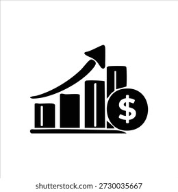 Gráfico de tendência ascendente com ilustração vetorial de moeda de dólar, conceito de crescimento financeiro, perfeito para negócios, investimento, finanças, análises e projetos econômicos.