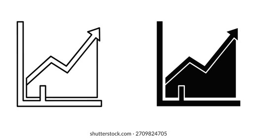 Esquema del icono de gráfico de tendencia ascendente y aumento del gráfico relleno