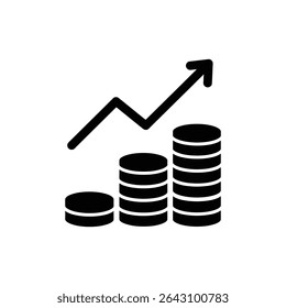 Upward trend graph over stacked coins financial icon