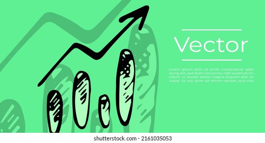 Upward Trend Graph Sketch Vector Illustration. Bull Market Rise Hand Drawn Background. Growth Diagram Media Banner