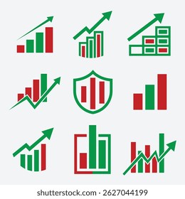 Upward Trend Growth Chart Vectors, Modern Bar and Line Graph Set, Simple and Clean Growth Chart Icons	
