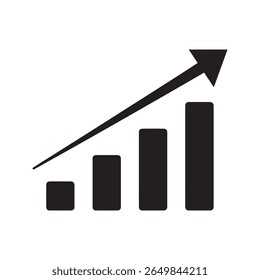 Ícone de gráfico de linha de tendência ascendente mostrando o crescimento da empresa e o sucesso do mercado com um gráfico representando um aumento na análise de vendas e no ícone de glifo sólido do vetor de dados