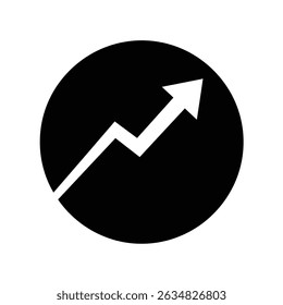 Upward trending arrow in black circle growth icon.