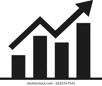 Upward trending bar chart with arrow symbolizing growth and business success.