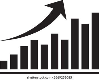 Gráfico de barras de tendência ascendente com seta simbolizando crescimento e sucesso no vetor financeiro de negócios