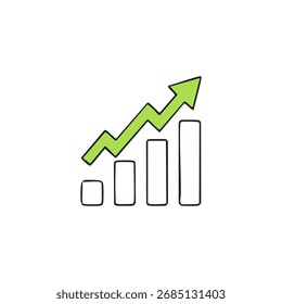 Upward trending bar chart with a green arrow overlayed