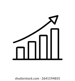 Upward trending bar graph with arrow. Icon symbol illustration