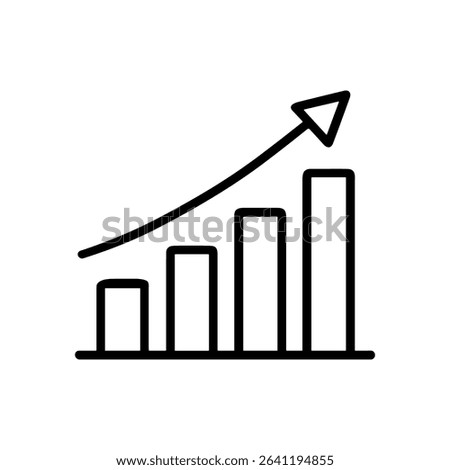 Upward trending bar graph with arrow. Icon symbol illustration