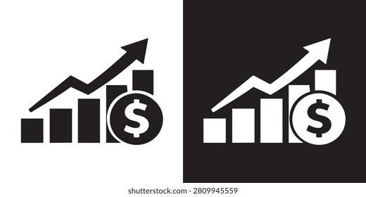 Upward Trending Bar Graph Icon – Minimalist Growth Symbol, Modern Business Analytics Finance Progress Graphic, and Simple Market Success Increase Vector Silhouette