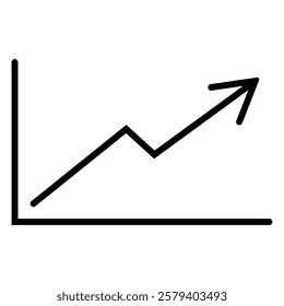 Upward trending black color line graph illustrating growth and positive progress over time. The arrow indicates continued increase.