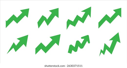  upward trending green arrow set vector on white background.