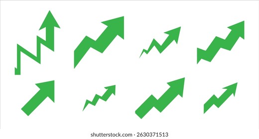  upward trending green arrow set vector on white background.