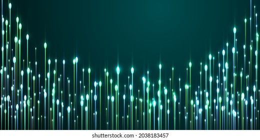 Upward vertical line rays data flows vector. Geometric neon teal glowing elements. Business lines movement visual pattern. Data flows progressive background.