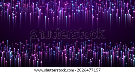 Upward vertical line rays speed motion concept. Geometric neon purple radiance particles. Business lines shift up visual design. Speed motion modern backdrop.