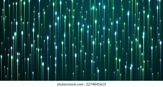 Vector de flujos de datos de líneas verticales ascendentes. Partículas geométricas de la radiación de los dientes de neón. Líneas verticales de negocio ilustración innovadora. Flujos de datos de fondo avanzado.