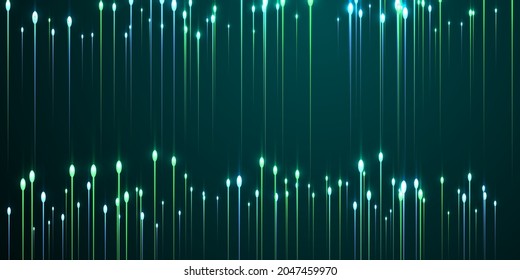 Vector de fibra óptica de líneas verticales ascendentes. Elementos de radiancia geométrica de los neones. Ilustración visual del movimiento de líneas de tecnología electrónica. Fondo progresivo de la fibra óptica.