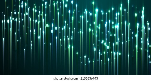 Upward vertical line streams fiber optics concept. Tech neon teal glowing elements. Information technology vertical lines innovative pattern. Fiber optics progressive background.