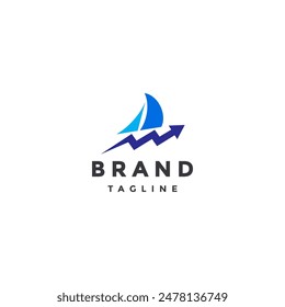 Upward Zig-Zag Arrow Boat Logo Design. Graphic Ship Rises to the Top Logo Design.