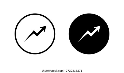 Zickzackpfeil-Symbol nach oben in schwarzem Kreis. Indikator des Finanzwachstums, Symbol des steigenden Fortschritts