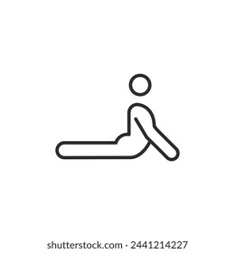 Upward-facing dog yoga pose icon for web, mobile, promo. Suits yoga, sport, well-being, lifestyle categories. Black outline, white background. Vector illustration