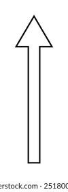 An upward-pointing arrow in black outline. Ideal for navigation, direction, progress, growth, and movement themes in presentations or designs.