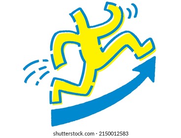 Upward-pointing arrow and running stick figure