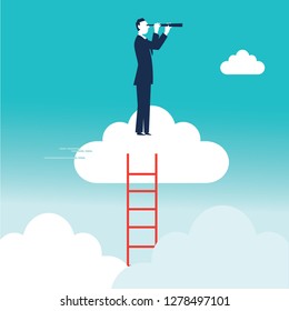 Upwards. Businessman standing on a cloud. Concept business illustration - Vector