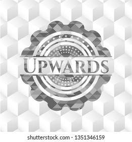 Upwards grey emblem with cube white background