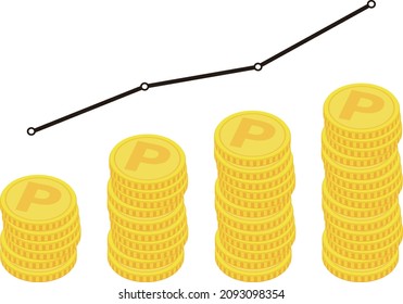 Gráficos en pendiente ascendente que se pueden usar para la economía y la economía, apilados monedas