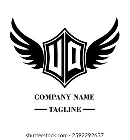 UQ bold shield logo with wings, customizable with letters A to Z. Perfect for brands seeking a powerful symbol of strength, freedom, and ambition
