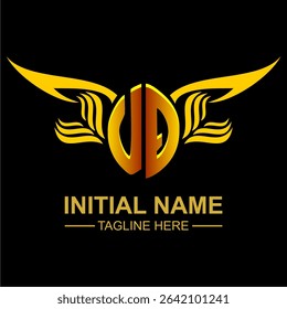 UQ Golden Wing Emblem Logo with elegant gold wings, sleek and modern design. Ideal for branding, creative projects, luxury businesses, or artistic ventures.