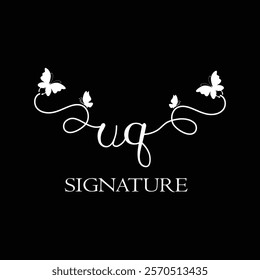 UQ Handwritten initial letter, UQ simple signature vector logo with butterfly shape variation, beauty, photography letter logo design. U Q