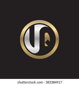 UQ initial letters circle elegant logo golden silver black background