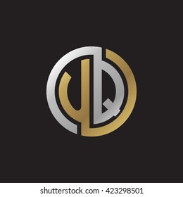 UQ initial letters looping linked circle elegant logo golden silver black background
