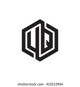 UQ initial letters looping linked hexagon monogram logo
