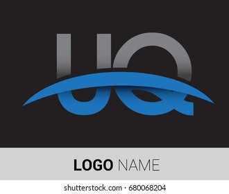UQ initial logo company name colored grey and blue swoosh design.